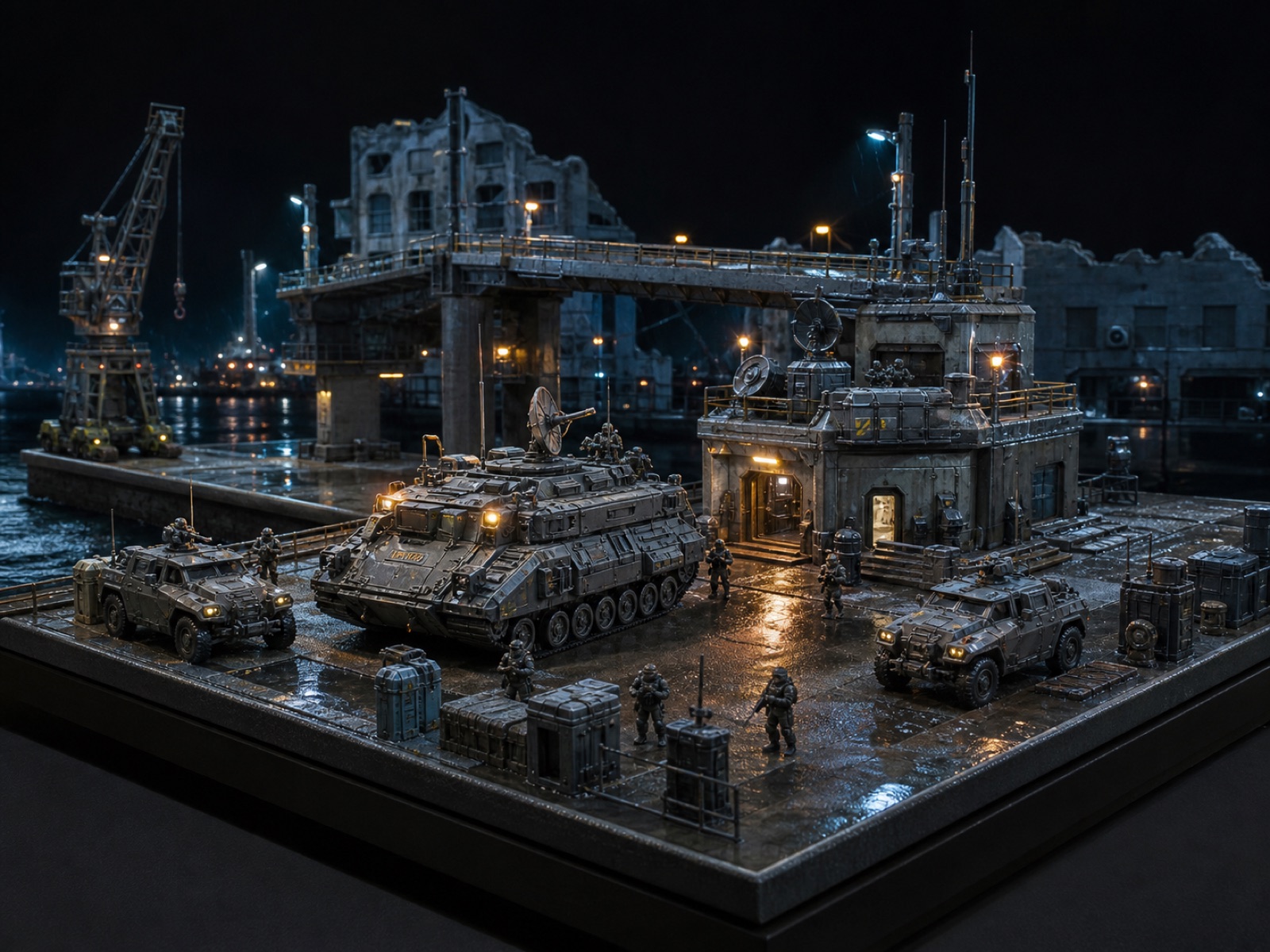 Command at War printable armored forces and industrial harbor battlefield diorama